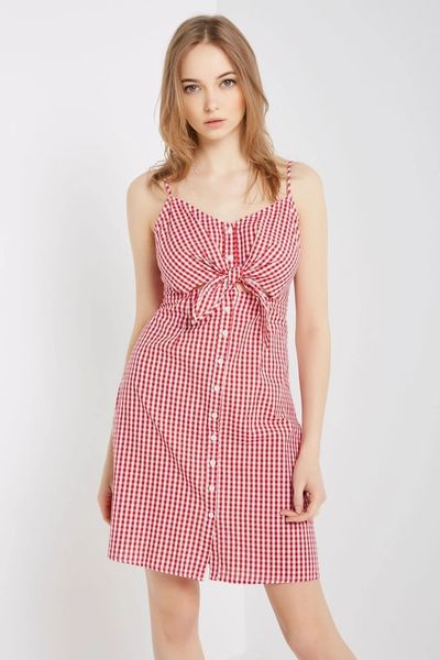 red gingham shirt dress