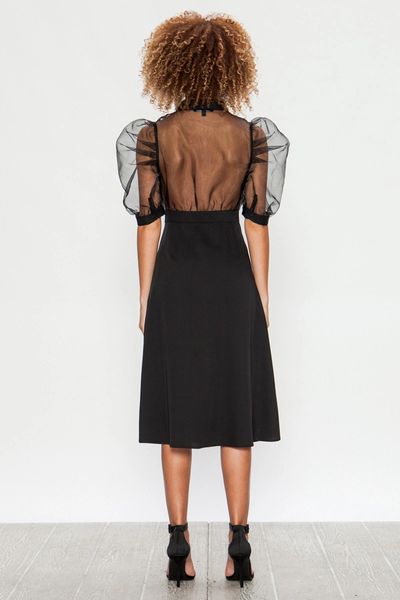 Black Sheer Puff Sleeve Dress | BAZ and BEA