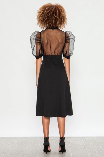 Black Sheer Puff Sleeve Dress