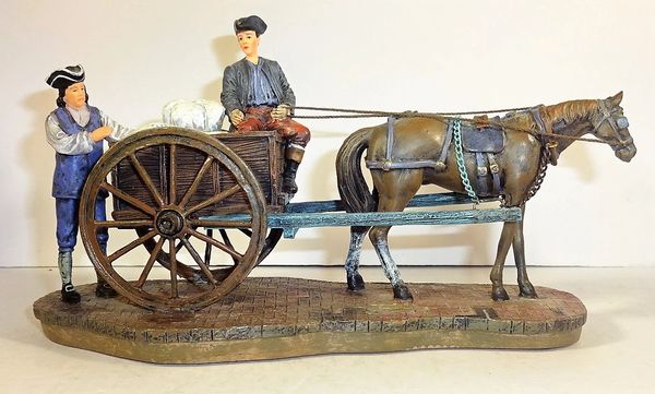 WILLIAMSBURG COLLECTIBLES, WB-08, 1/30, PEDDERLERS WITH HORSE CART CARRYING GRAIN BAGS, (UNBOXED)