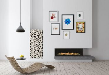 Framed butterflies art on wall in modern room fireplace home decor ideas