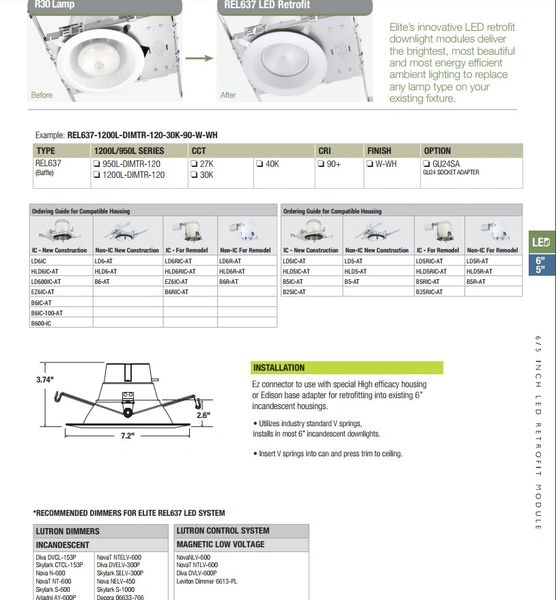 Elite REL637 3000K led retrofit kit 5&6