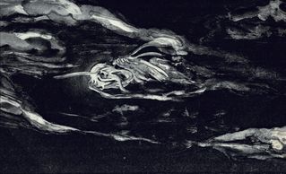 Monoprint intaglio black ink. Image size 18x13 The night dragon devouring the moon.