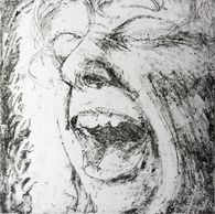 fine art etching, Screaming or singing man.