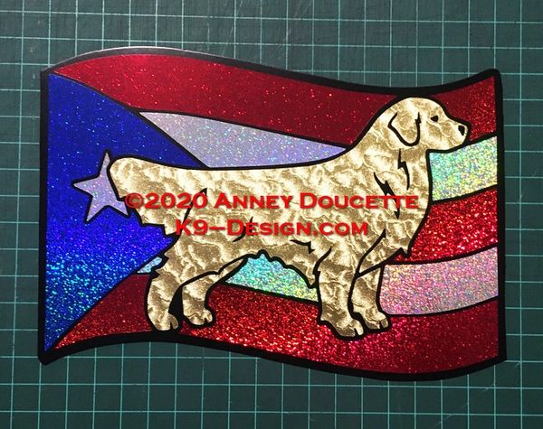 Golden Retriever on Puerto Rico Flag Magnet : Choose Sitting or Standing Dog