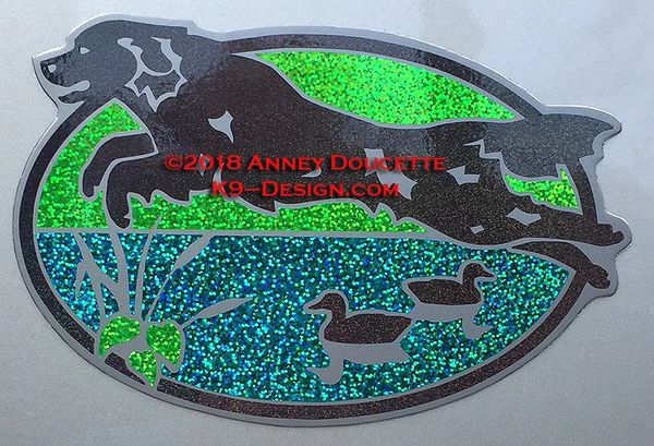 Flat-Coated Retriever with Decoys 9" Oval Hunting Magnet