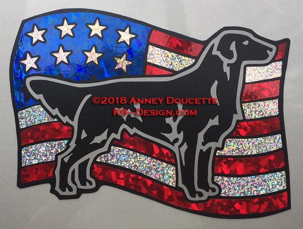 Flat-Coated Retriever Standing on USA Flag Magnet