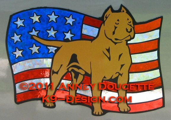 American Staffordshire Terrier "Pit Bull" on USA American Flag Magnet - Choose Color