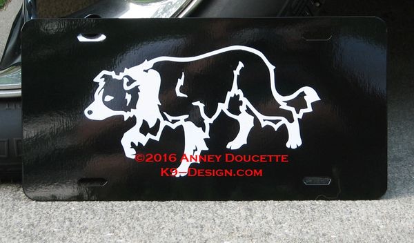 Border Collie Crouching Aluminum License Plate