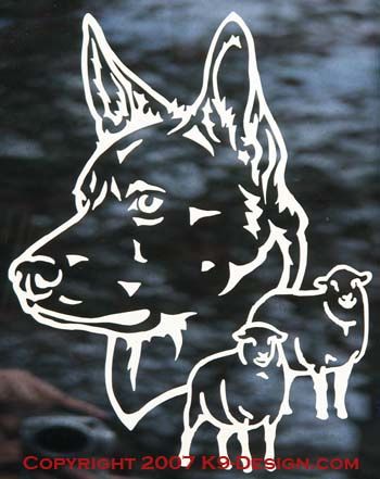 Australian Kelpie Headstudy With Sheep Decal - Choose Color