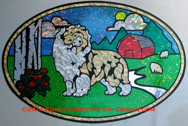 Shetland Sheepdog "Spring Pasture" XL Oval Magnet - Choose Dog Color