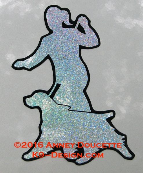 English Springer Spaniel Gaiting With Handler Silhouette Magnet - Choose Hologram Color