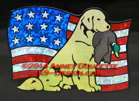 Golden Retriever Sitting With Duck on USA Flag Magnet