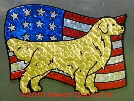 Golden Retriever Standing on USA Flag Magnet