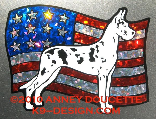 Great Dane on USA American Flag Magnet - Choose Color