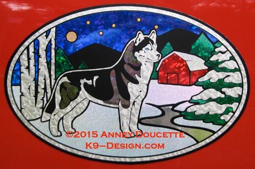 Siberian Husky "Winter Scene" XL Oval Magnet