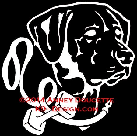 Labrador Retriever Headstudy with Obedience Leash & Dumbbell Decal
