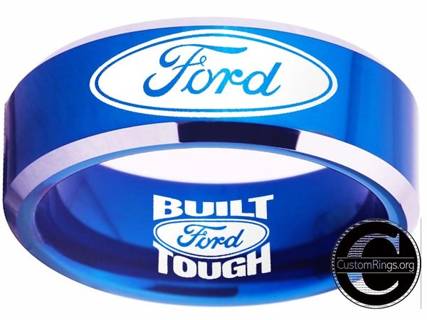 Ford Ring Ford Wedding Band 8mm Tungsten Blue and Silver Ring Sizes 4 - 17