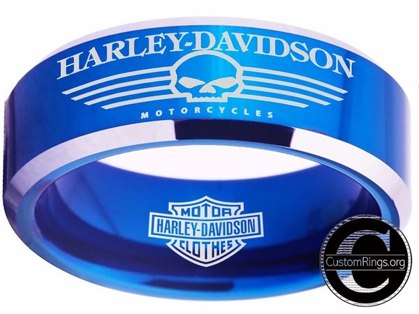 Harley Davidson Ring Men's Ring 8mm Blue Tungsten Wedding Ring # ...