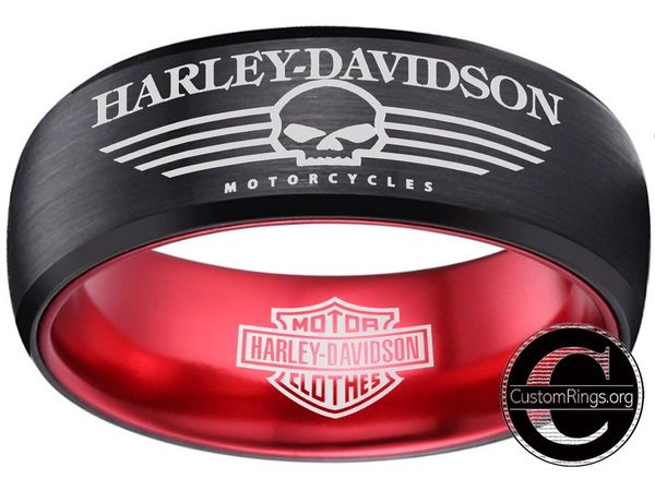 Harley Davidson Ring Men's Ring 8mm Black and Red Tungsten Wedding Ring ...