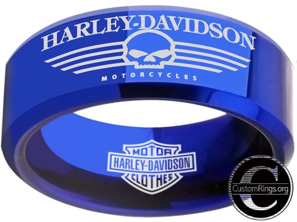 Harley Davidson Ring Men's Ring 8mm Blue Wedding Ring #harleydavidson