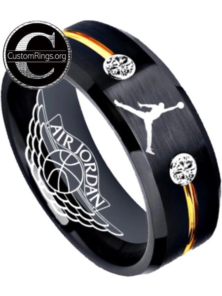 air jordan ring black gold cz jordan logo wedding band airjordan jordan air jordan ring black gold cz jordan