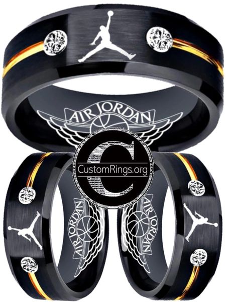 air jordan ring black gold cz jordan logo wedding band airjordan jordan air jordan ring black gold cz jordan