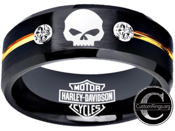 Harley Davidson Ring HD Logo Ring Black with Gold CZ Stone Ring # ...