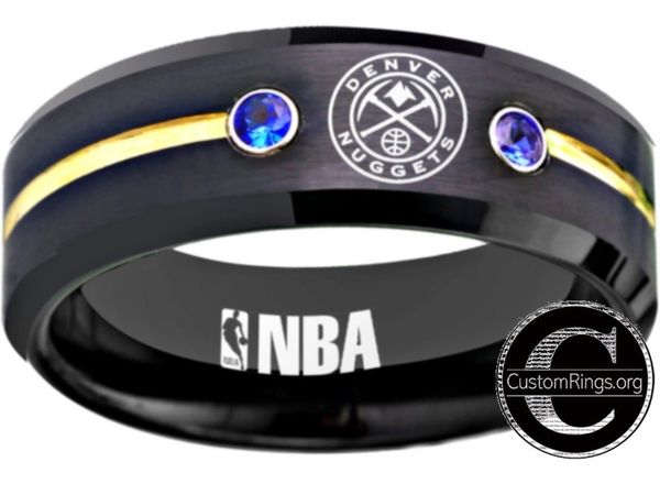 Denver Nuggets Logo Ring NBA Ring 8mm Black Gold Blue CZ ...