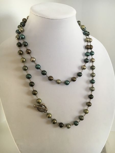 Green mother of pearl, sterling and pewter | Gallery III Designs