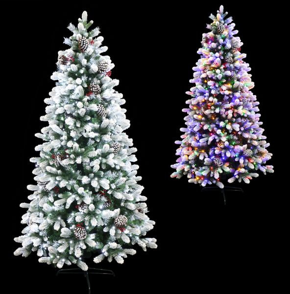 Frosted Winter Spruce Flocked Christmas Tree Prelit With Dual Color