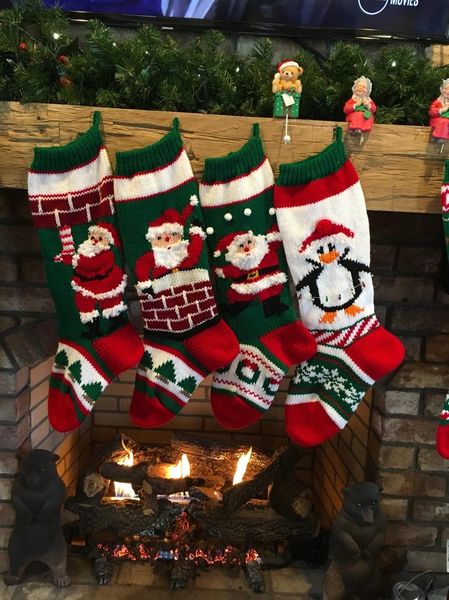 Hand Knit SANTA hanging Santa Chimney, Santa with Snowballs,Christmas Stockings