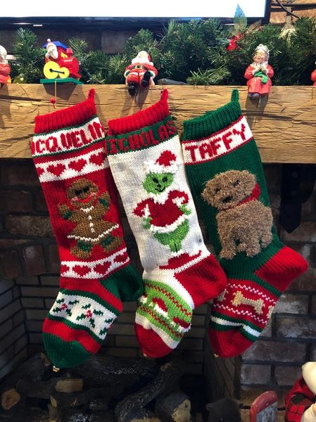 Hand Knit Gingerbread Girl Green Monster And Dog