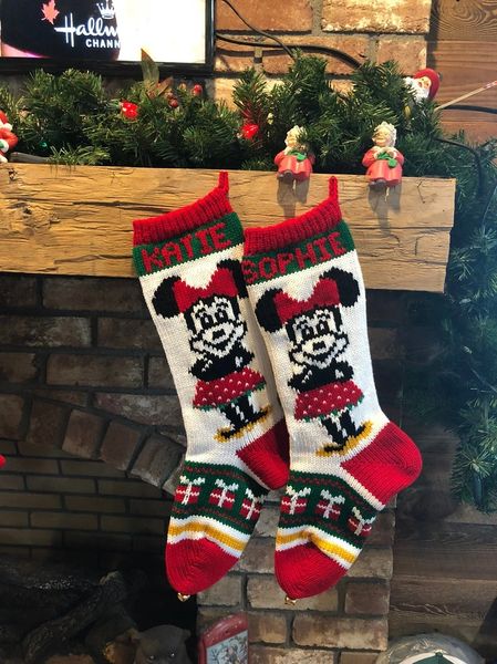 Hand Knit Miss Mouse Christmas Stocking