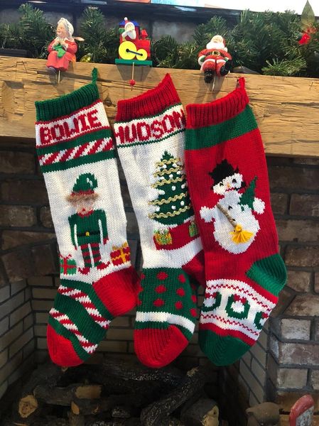 Hand Knit Elf Christmas Tree And Snowman Christmas Stockings