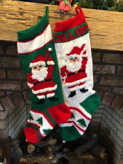 Hand Knit Waving Santa Stocking