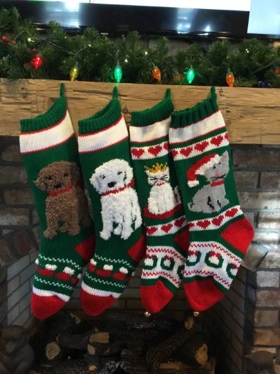 Hand Knit Dog and Cat Christmas Stockings