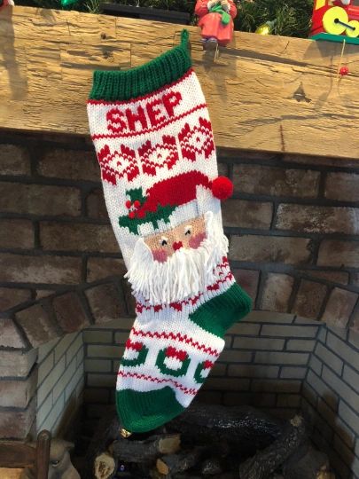 Hand Knit Santa Head Stocking