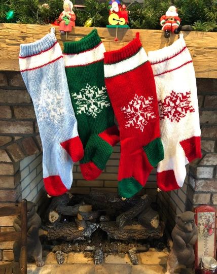 Hand Knit Snowflake Stocking