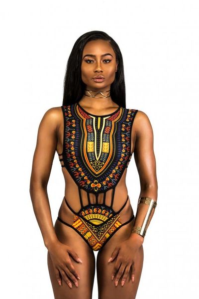 S505 Black Afrocentric One-Piece Swimsuit