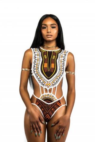 S504 White Afrocentric One-Piece Swimsuit
