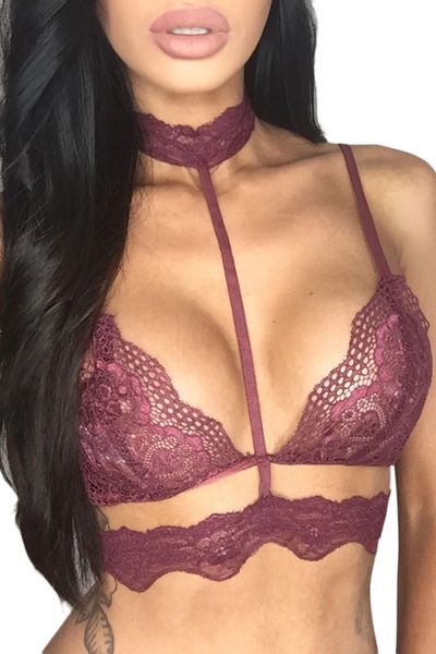 L177 Wine Seductive Strappy Lace Bralette