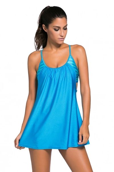 C419 Blue Flowing Swim Dress Top Only