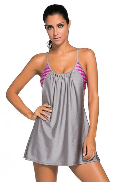 C419 Grey Flowing Swim Dress Top Only
