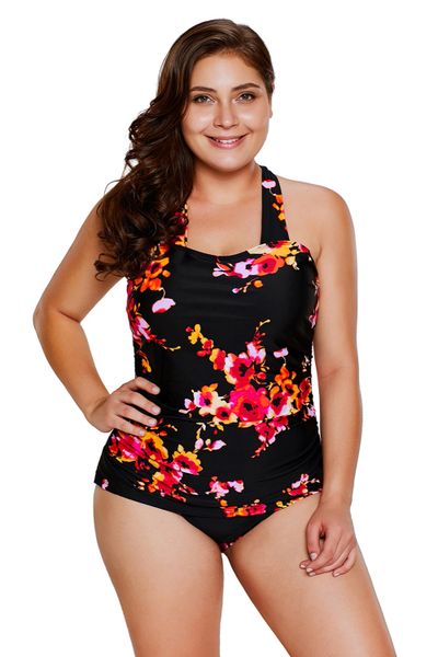 S029 One Piece Black Floral Print Swimsuit