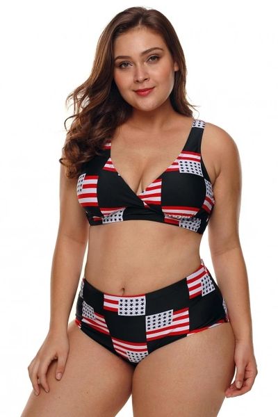 S7622 American Flag Checked Plus Size Swimsuit