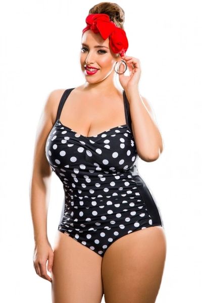 P202 Black White Polka Dot One-Piece Swimsuit