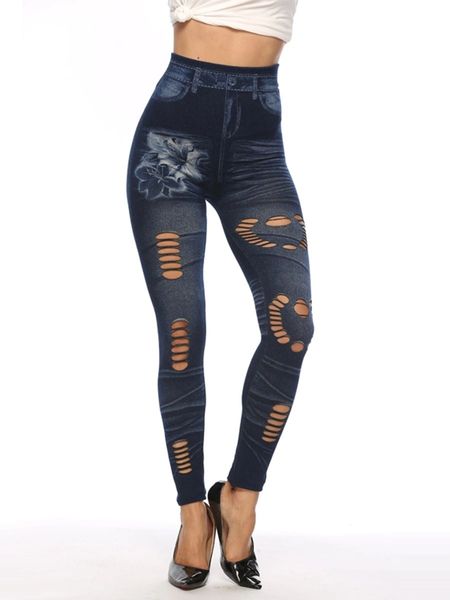 H685 (Med - Short) Blue High Rise Fake Denim Legging