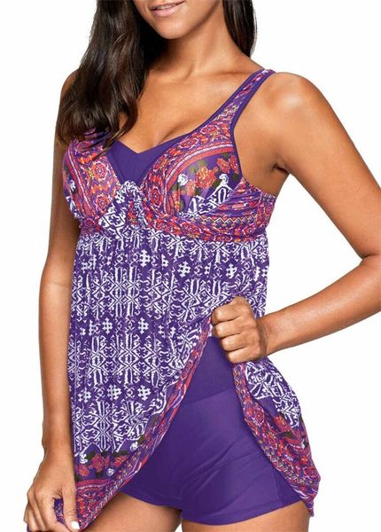 S921K Violet Tricolor Tankini and Short Swimsuit