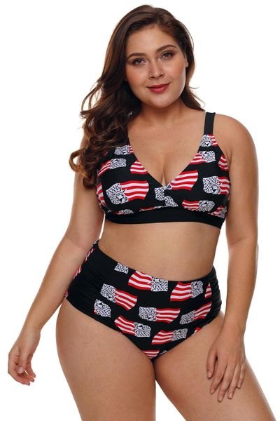 S725 Statue of Liberty Flag High Waisted Swimsuit